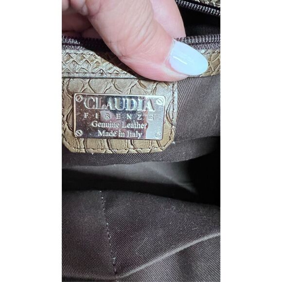 Claudia Firenze Olive Green Italian Leather Croc Embossed Tote Satchel Handbag - Picture 11 of 11